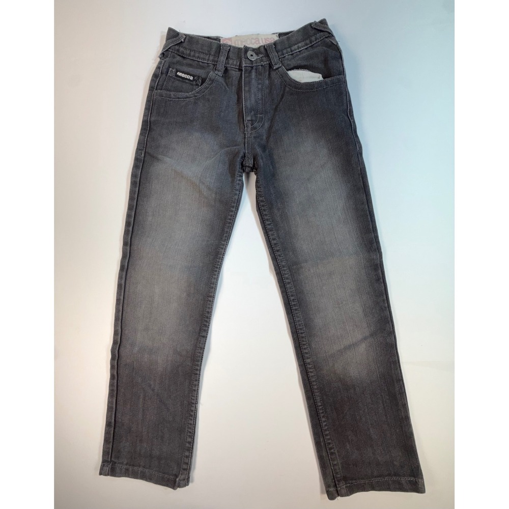 Mecca USA Boys Gray Faded Straight Leg Jeans Size 10 Embroidered Logo Denim